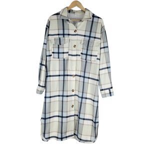Made With Love Women's Size Large Long Jacket Plaid Multicolor Faux Wool NWT